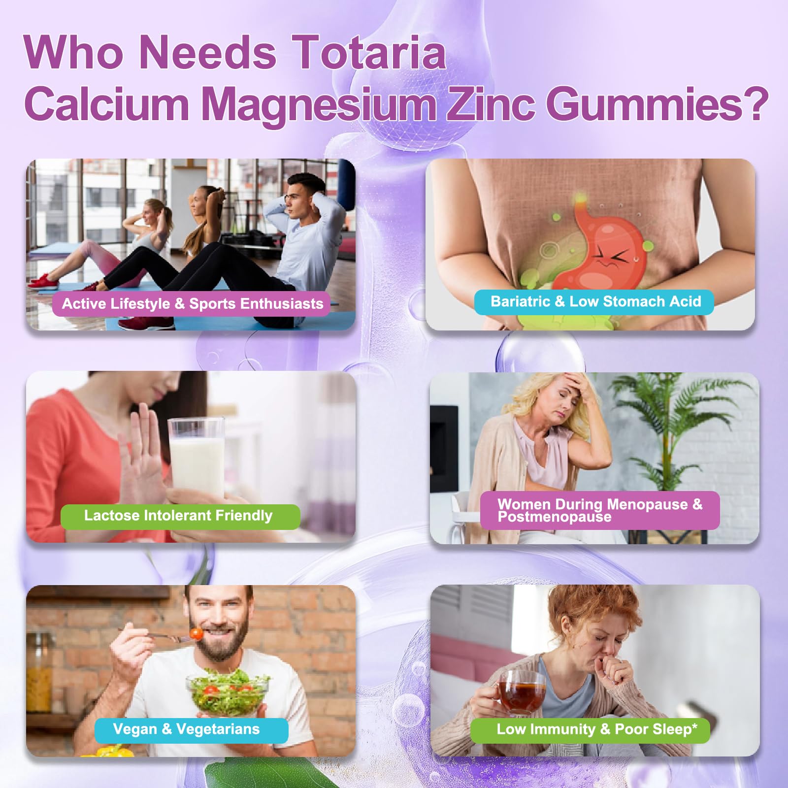 Totaria Sugar Free Calcium Magnesium Zinc Gummies - 1200 mg, 19-in-1 Vegan