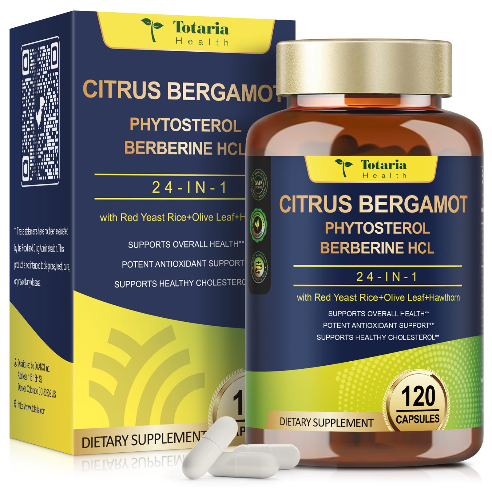 Totaria Citrus Bergamot Supplement for High Cholesterol | Italian Bergamot, Plant Sterols & Stanols | Vegan & Non-GMO | 120 Counts