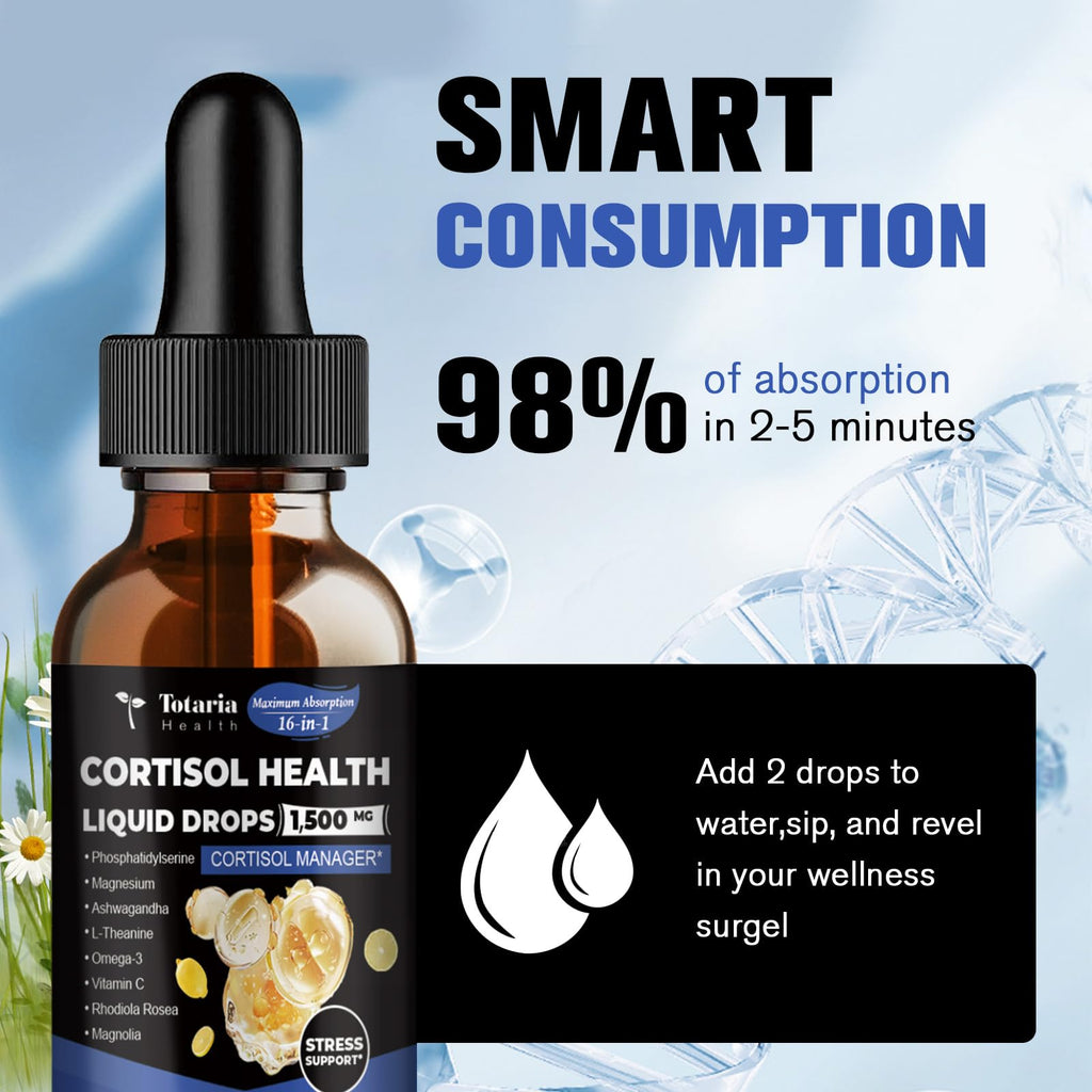 Totaria Cortisol Drops – Hormone Balance for Women & Men | Magnesium, Ashwagandha, L-Theanine