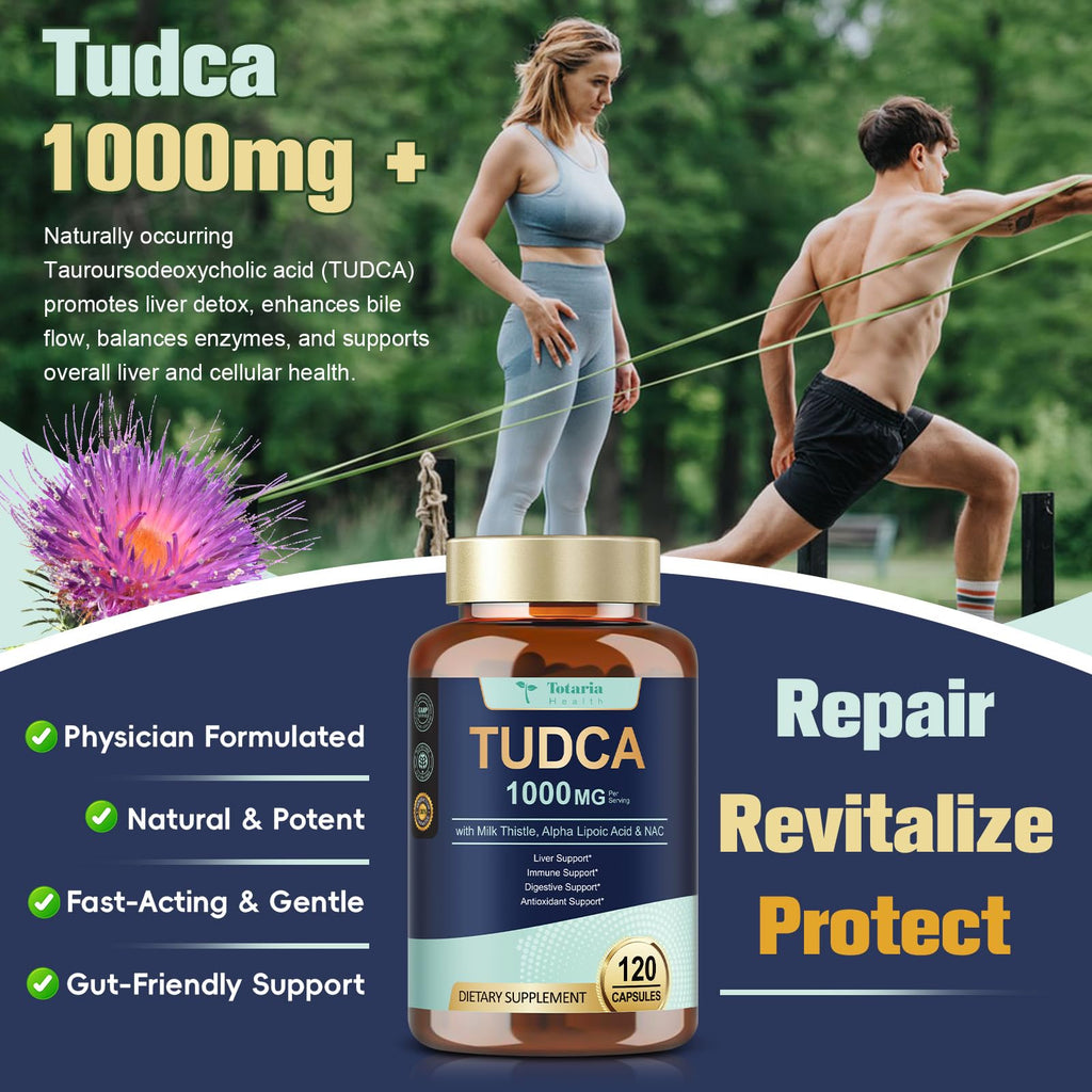 Totaria 15-in-1 TUDCA Liver Support – 1000mg, Milk Thistle & NAC | Vegan 120 Caps