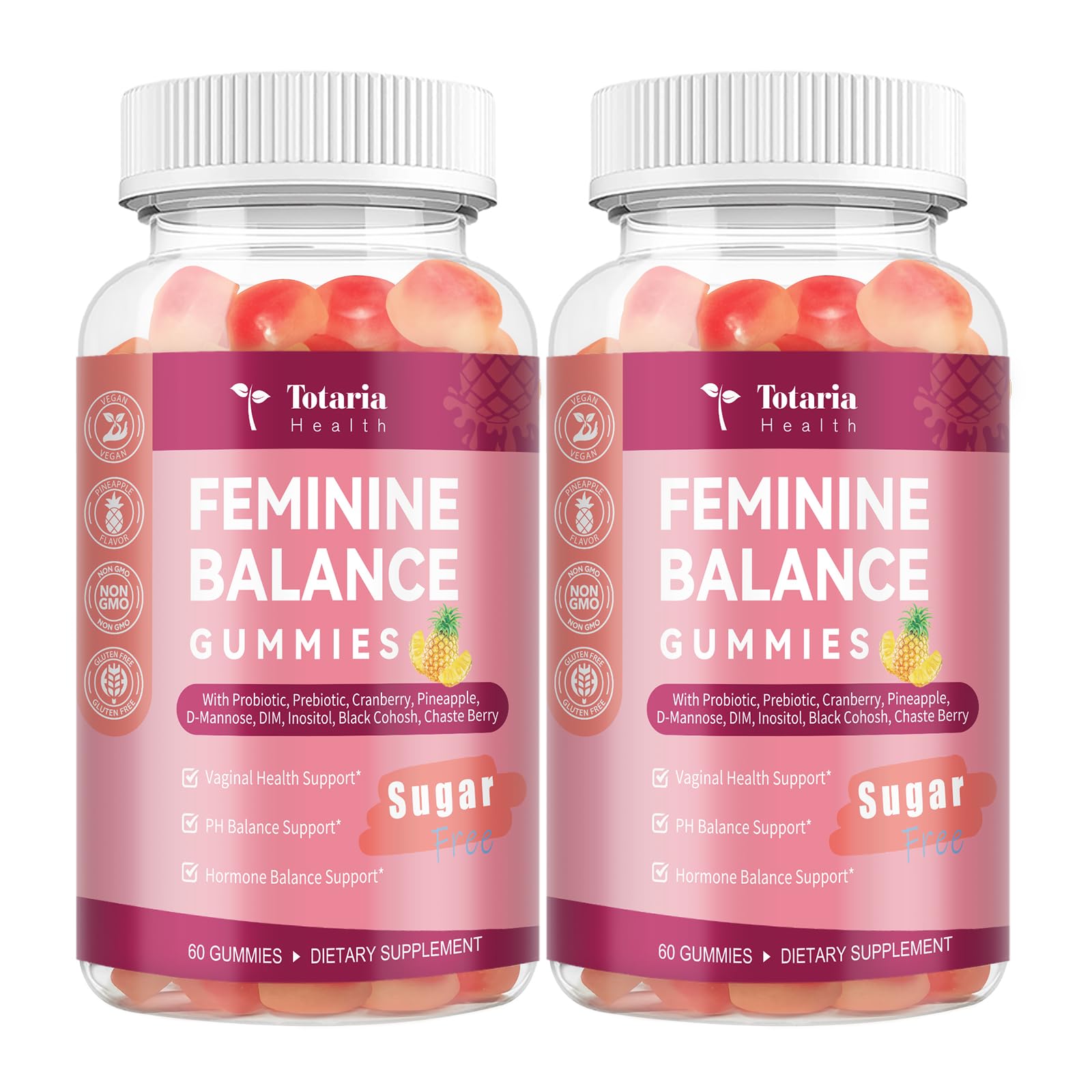 Totaria Premium Feminine Balance Gummies - Sugar-Free Multivitamin for Women | 60 Count (Pack of 2)