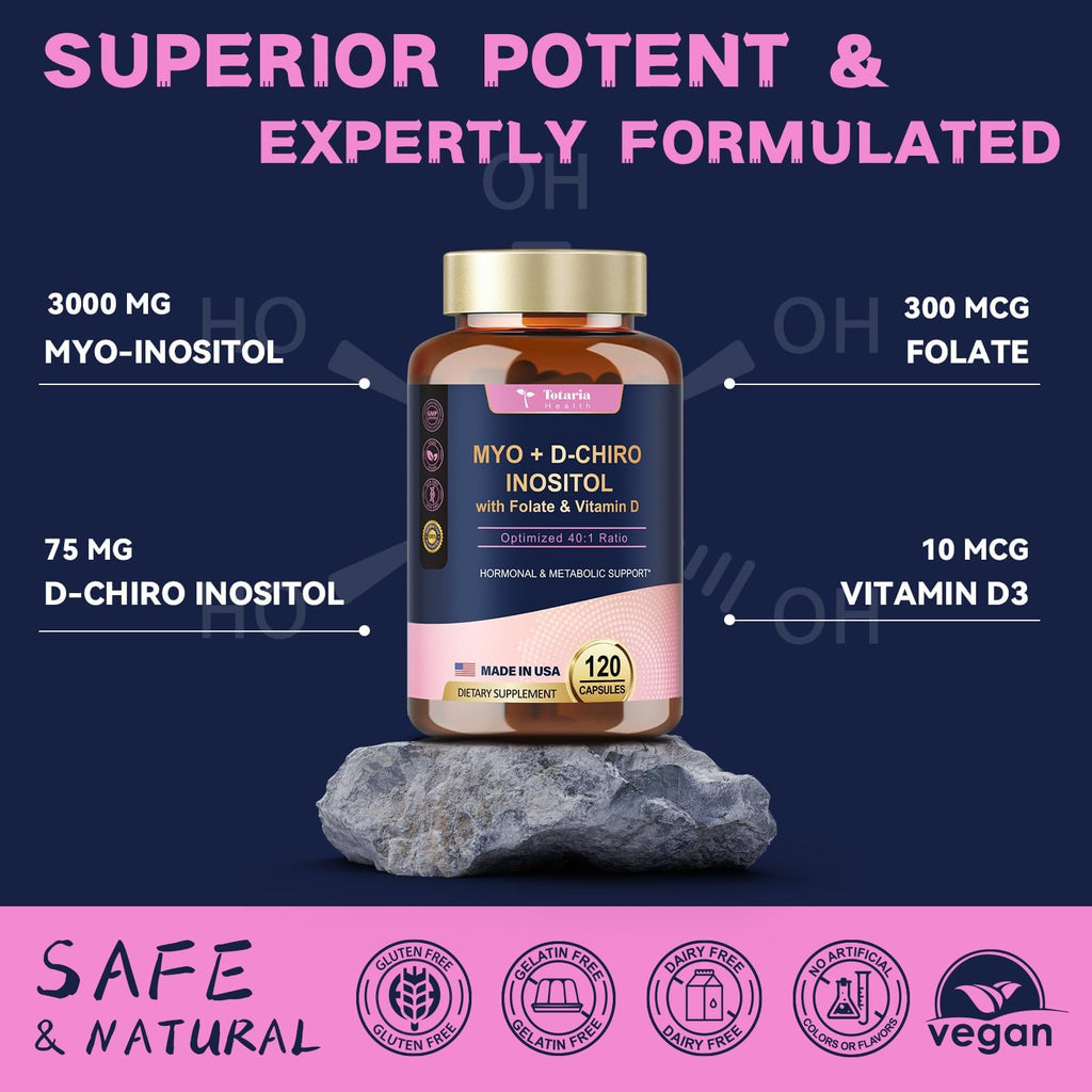 Totaria Inositol Supplement for Women – 40:1 Myo-Inositol & D-Chiro, Vitamin D3 + Folate (Pack of 2)