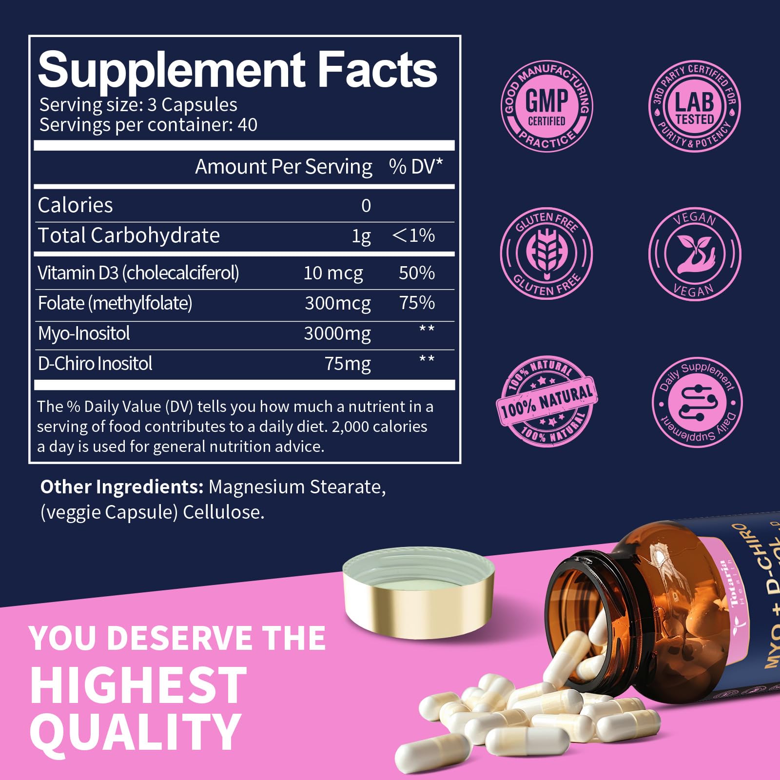 Totaria Inositol Supplement for Women – 40:1 Myo-Inositol & D-Chiro, Vitamin D3 + Folate (Pack of 2)