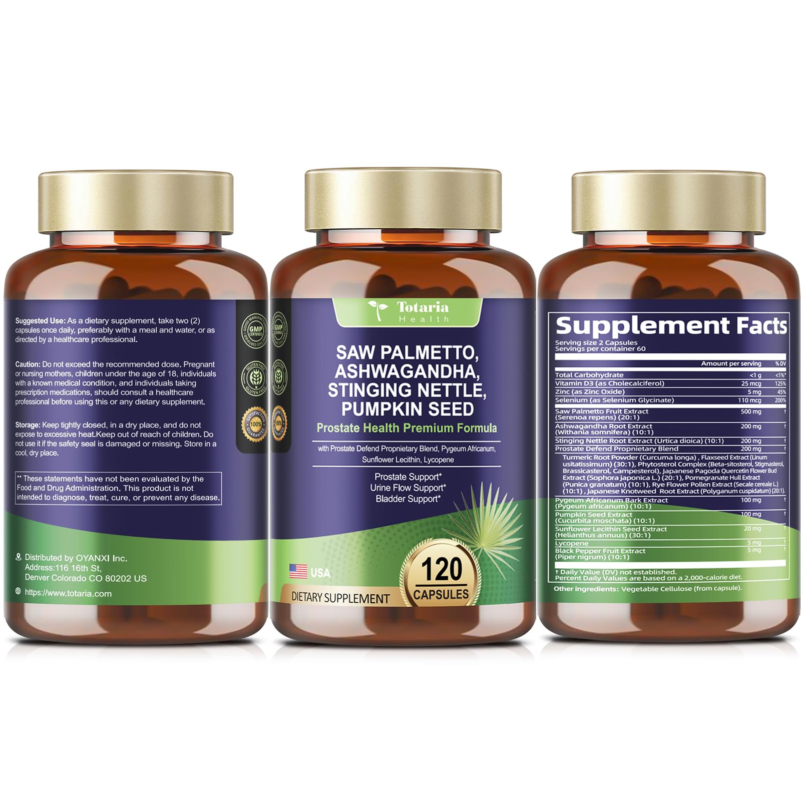 Totaria Organic Saw Palmetto - Prostate Health Support with Ashwagandha, Nettle & Pumpkin Seed (120 Count)