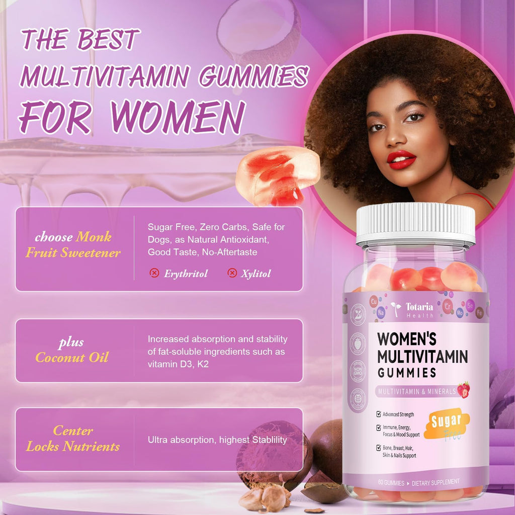 Totaria Sugar Free Multivitamin Gummies for Women 14+ – Iron, Folate, Biotin