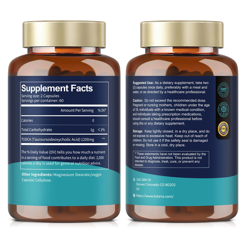 Totaria TUDCA Bile Salts 1200mg – 120 Capsules | Ultra-Strength Liver & Gallbladder Support | Vegan
