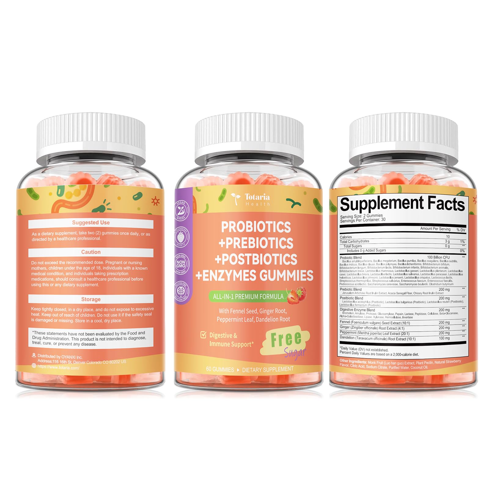 Totaria Sugar Free 5-in-1 Probiotic Gummies – 60 Count | Digestive & Immune Support | Vegan