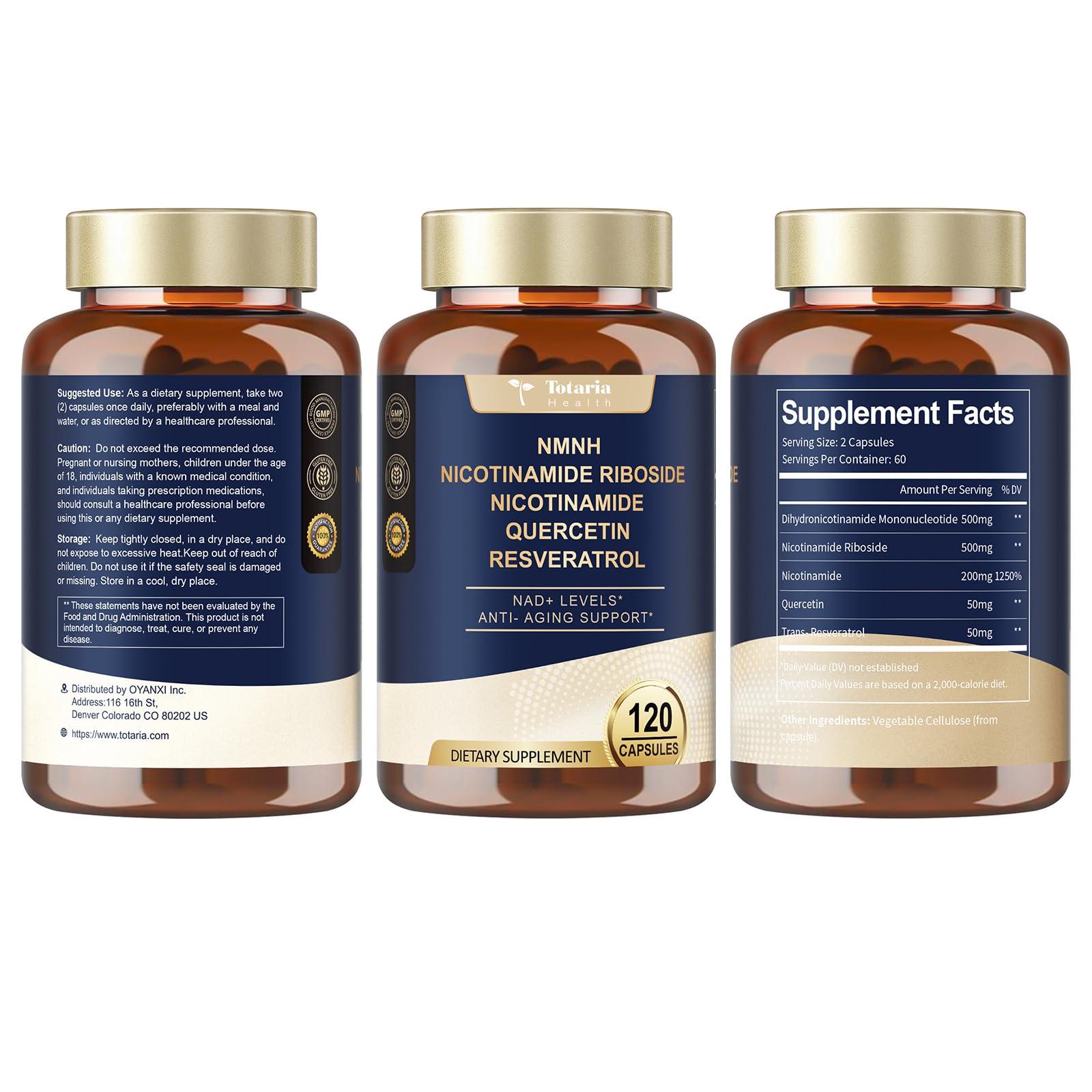 Totaria NMNH NAD+ Support with Quercetin & Resveratrol | 120 Capsules