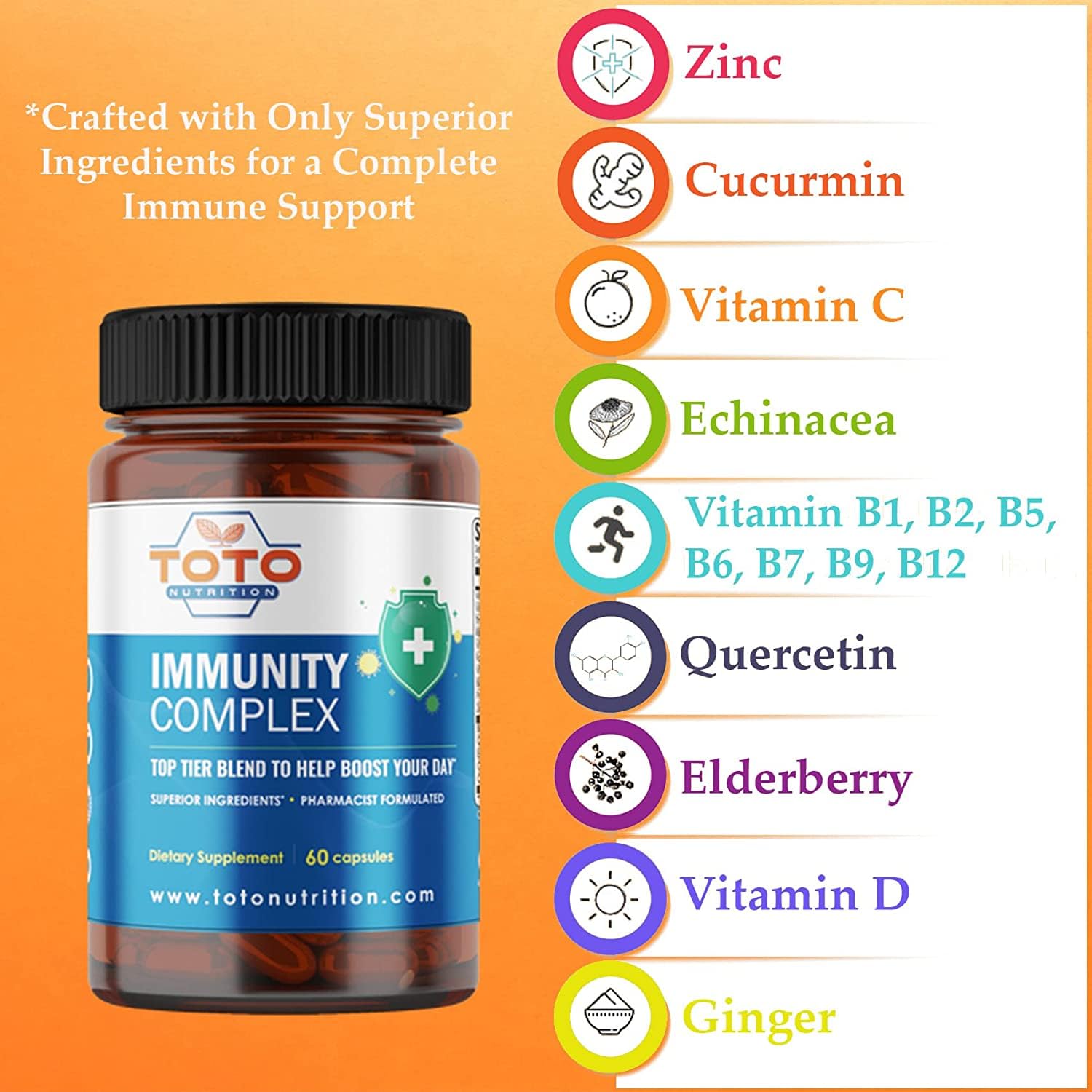 TotoNutrition Immunity Support Booster – 9-in-1 Vitamins & Herbal Formula
