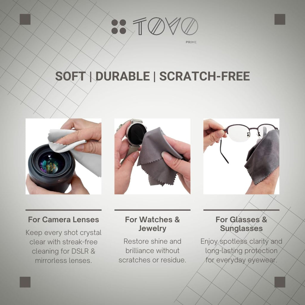 TOVO PRIME Microfiber Lens Cleaning Cloths | 6x7, 230 GSM | Australian Designed