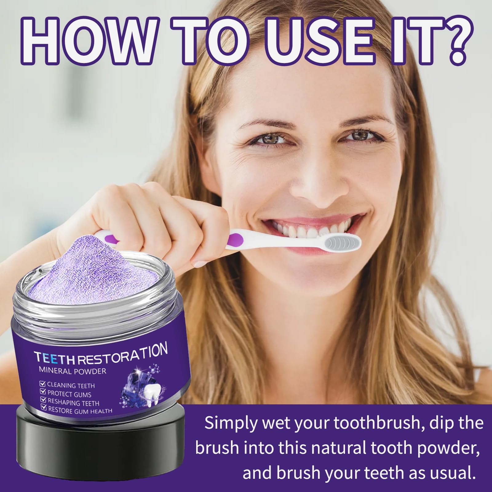 Tpyag Teeth Restoration Mineral Powder – Strengthen Teeth & Gums, Fresh Breath, Coffee/Tea/Tobacco Stains, 50g