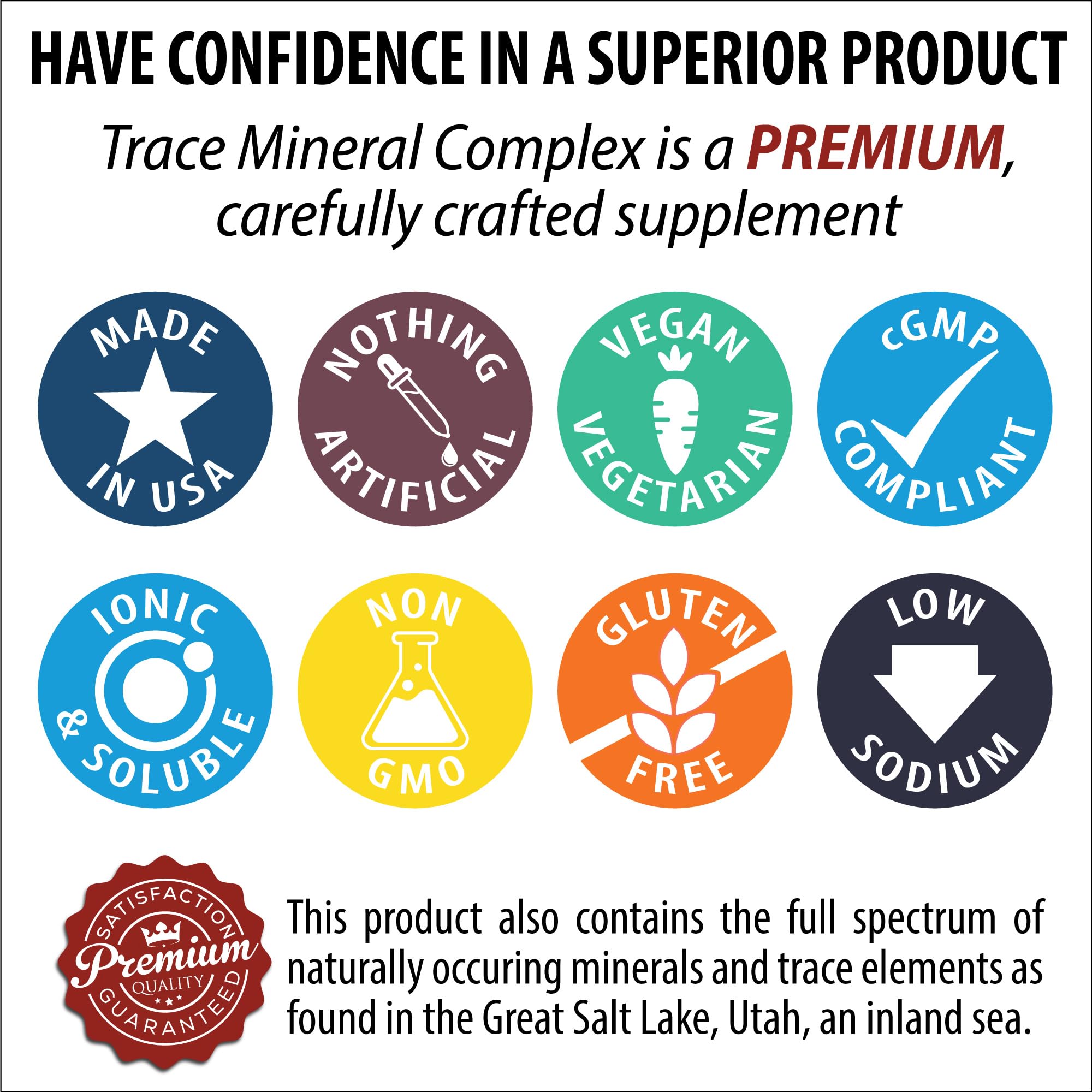 Trace Mineral Complex | Full Spectrum Minerals | Ionic Liquid Mineral Drops for Water | Electrolytes, Hydration Supplement | 2 fl oz Glass Bottle