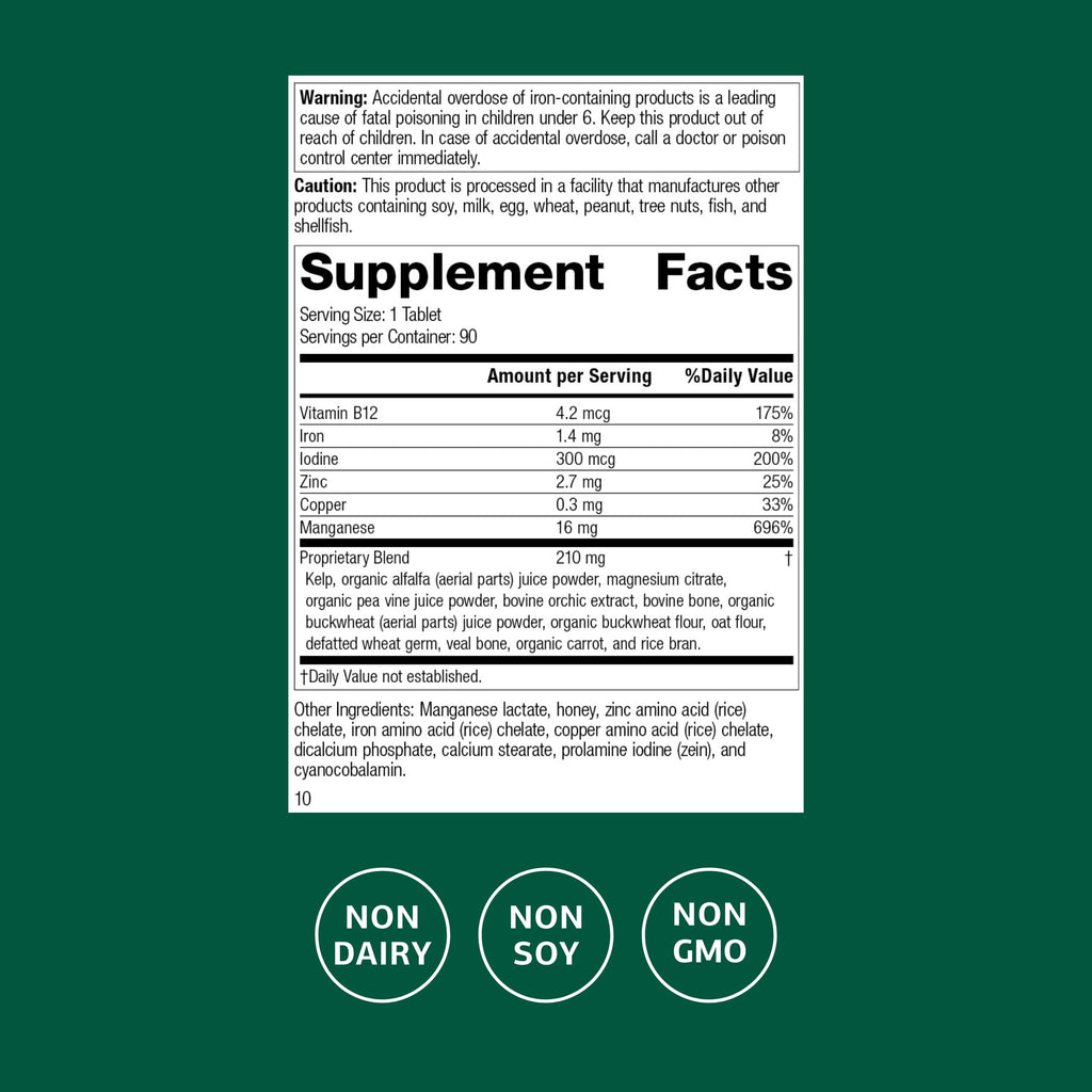 Trace Minerals-B12 with Iodine, Zinc & Copper - Thyroid & Cell Function Support | 90 Tablets
