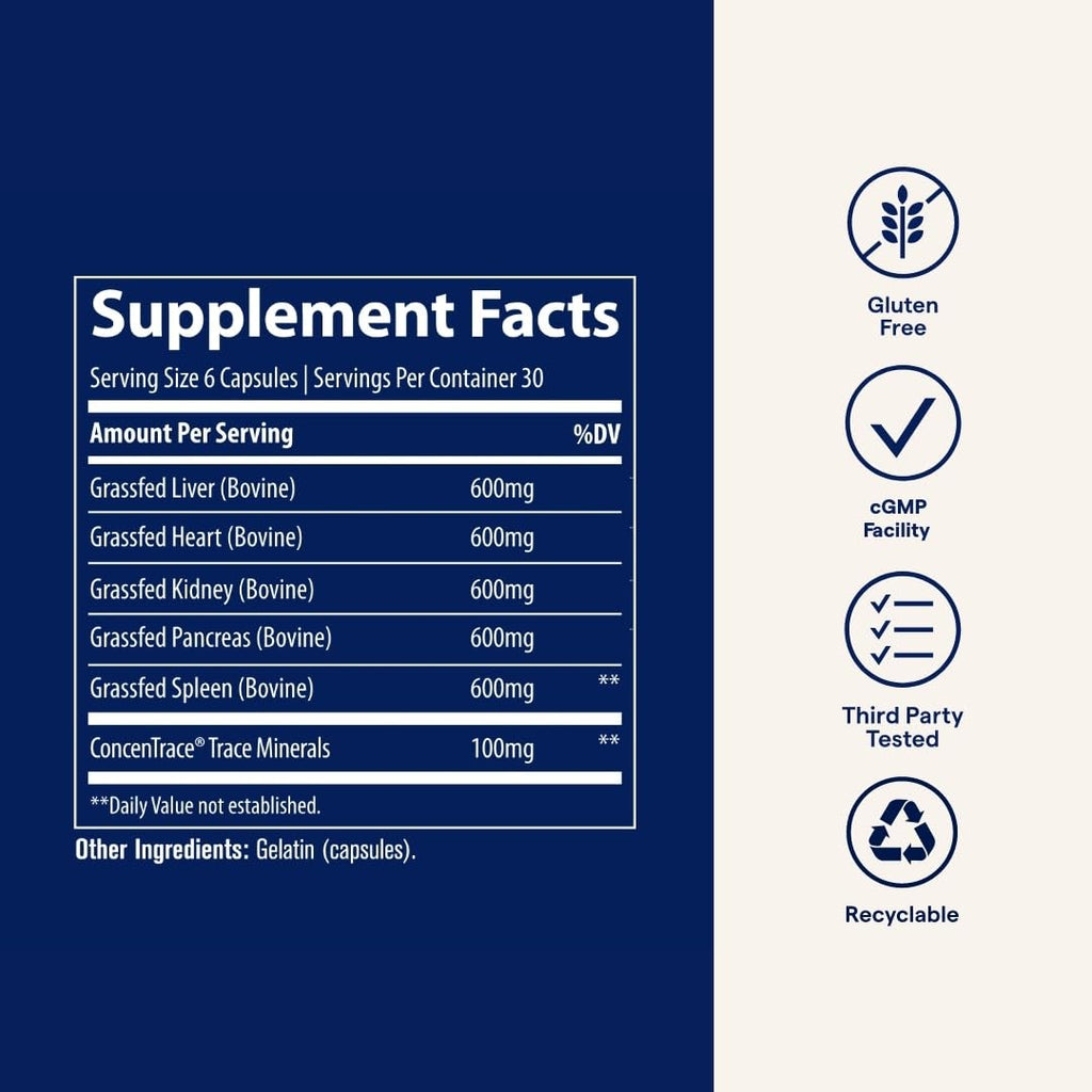 Trace Minerals Beef Organs — Daily Beef Organ Supplement for Immune Support, Heart Health, Energy & Hair | Keto & Paleo Friendly | 180 Count