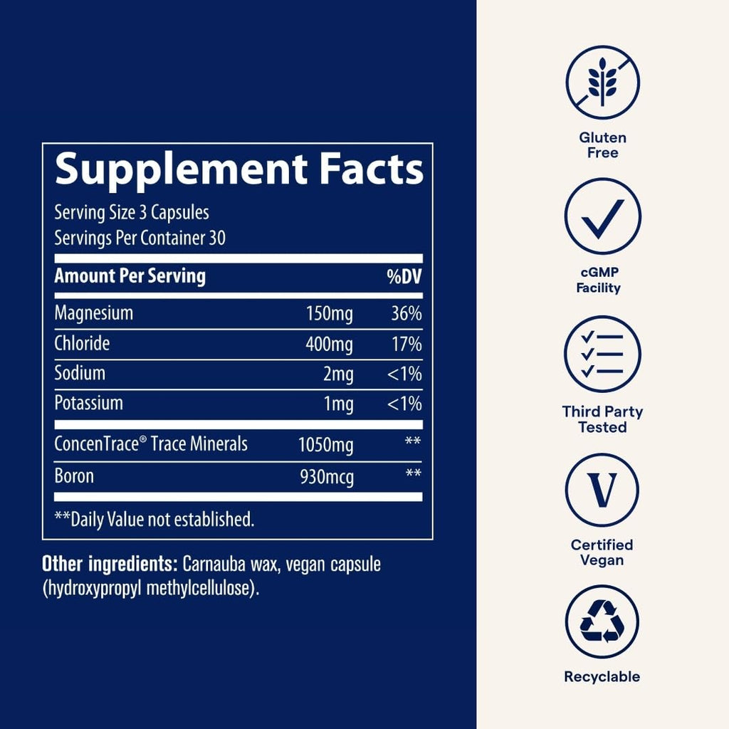 Trace Minerals ConcenTrace Trace Mineral Capsules – 90 Count (30 Servings) – Gluten-Free & Vegan