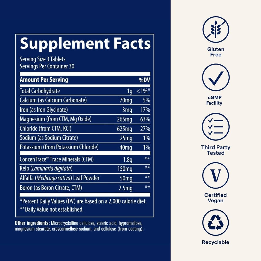 Trace Minerals ConcenTrace Tablets - Daily Mineral Supplement for Energy, Bone Support & Immune Health | 90 Count