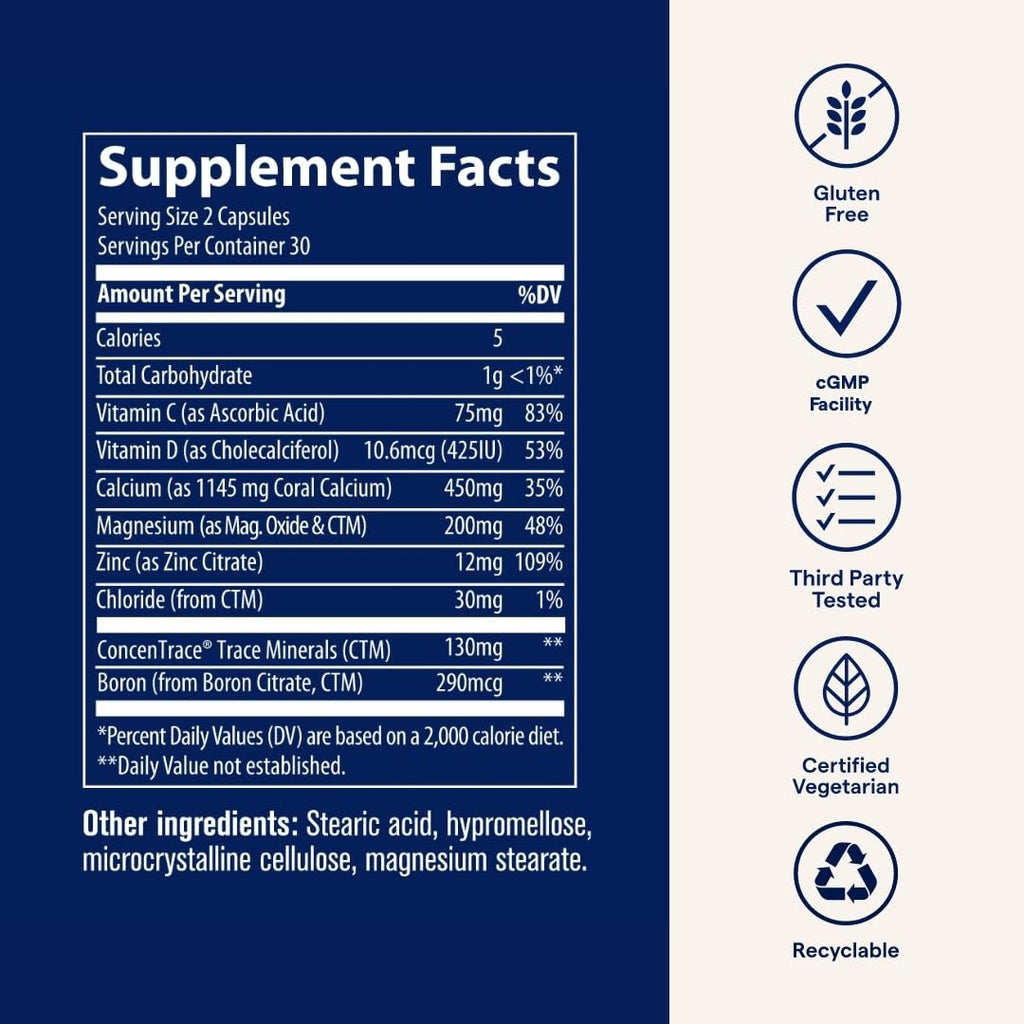Trace Minerals Coral Calcium - Dietary Supplement for Immune & Bone Health | 60 Vegetarian Caps (30 Servings)
