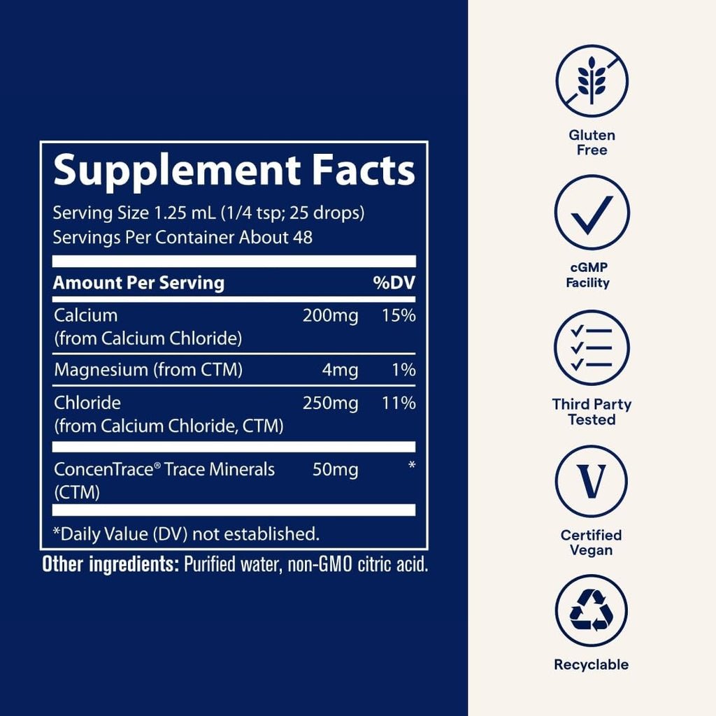 Trace Minerals Ionic Calcium - Liquid Calcium for Strong Bones, Nerves & Teeth | Vegan & Gluten-Free | 2 fl oz