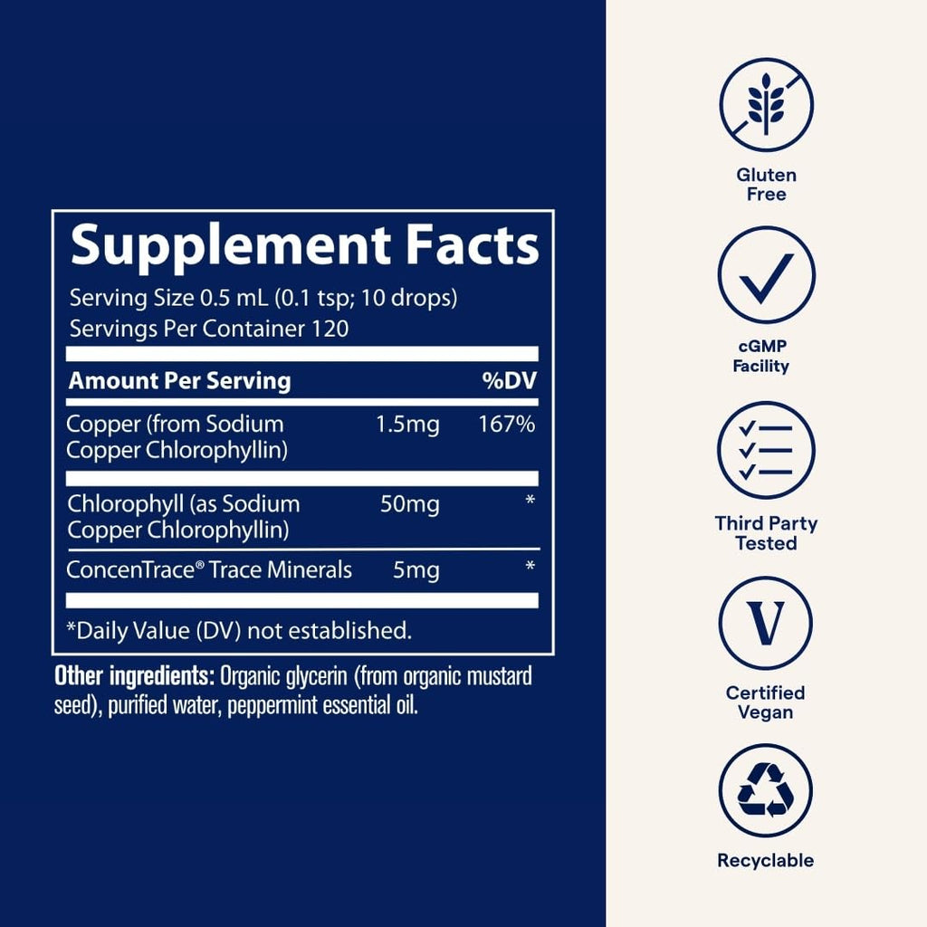 Trace Minerals Concentrated Ionic Chlorophyll - Liquid Chlorophyll Supplement for Cell Health, Digestive System & Energy Support - Immune Support - Gluten-Free - Vegan - Natural Mint 2 fl oz (120 Servings)