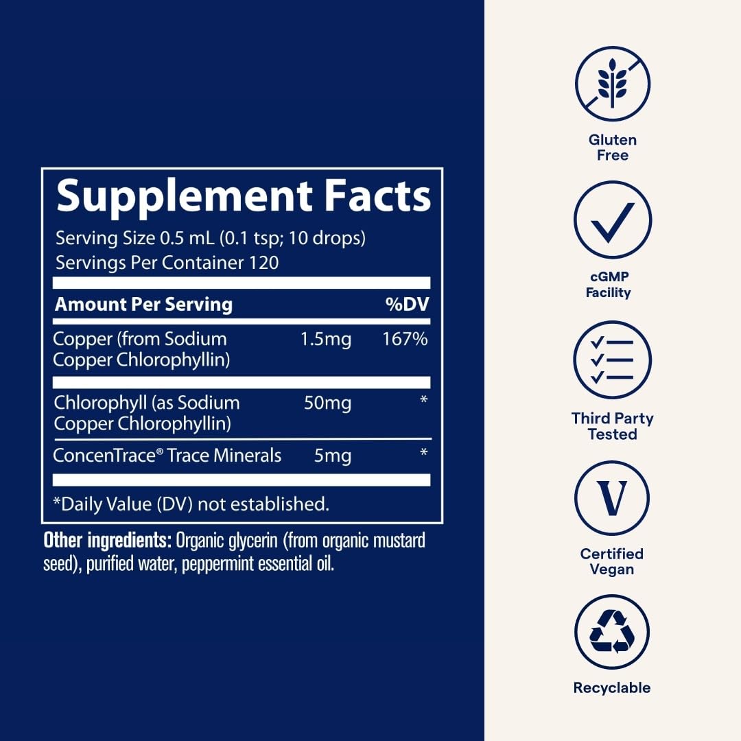 Trace Minerals Concentrated Ionic Chlorophyll - Liquid Chlorophyll Supplement for Cell Health, Digestive System & Energy Support - Immune Support - Gluten-Free - Vegan - Natural Mint 2 fl oz (120 Servings)