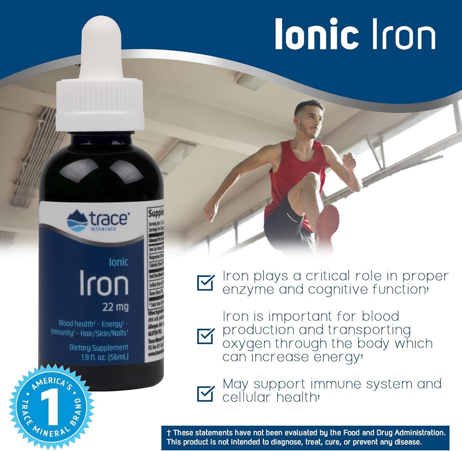 Trace Minerals Ionic Iron 22mg – Energy Support Liquid Supplement with Magnesium (2 Pack, 92 Servings, Gluten-Free)
