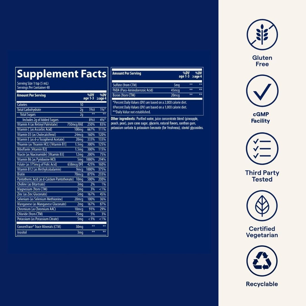 Trace Minerals Children's Multivitamin - Immune Support, Gluten-Free Citrus Punch (8 fl oz, 48 Servings)