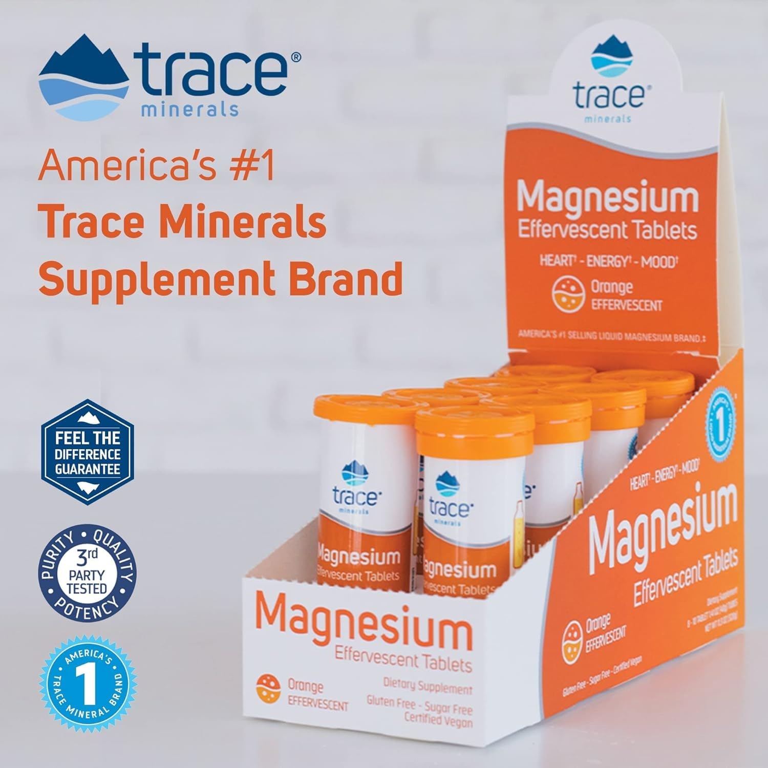 Trace Minerals Magnesium Effervescent – Supports Cardiovascular Health, Bone & Circulation – Orange, 8 Tubes (80 Servings)