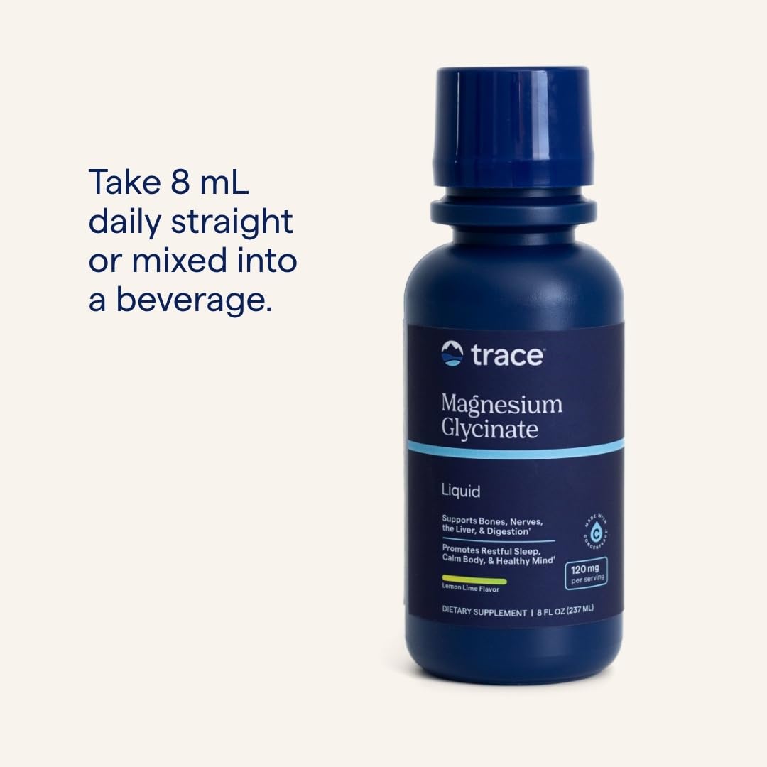 Trace Minerals Magnesium Glycinate Liquid Supplement – 8 fl oz (30 Servings) – Lemon Lime Flavor – For Men, Women & Teens