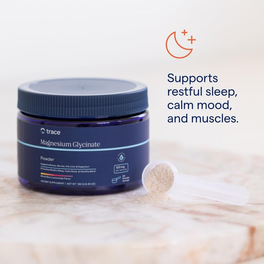 Trace Minerals Magnesium Glycinate Powder – Sleep Support (180g, 60 Servings)