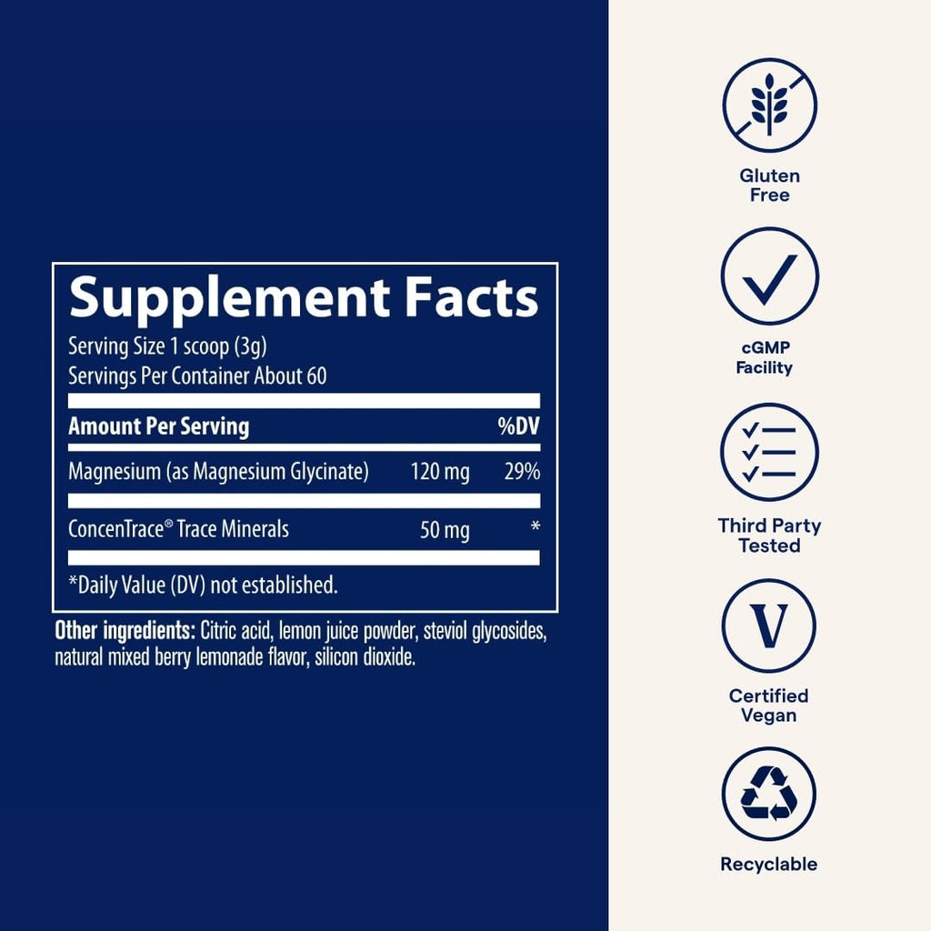 Trace Minerals Magnesium Glycinate Powder – Sleep Support (180g, 60 Servings)