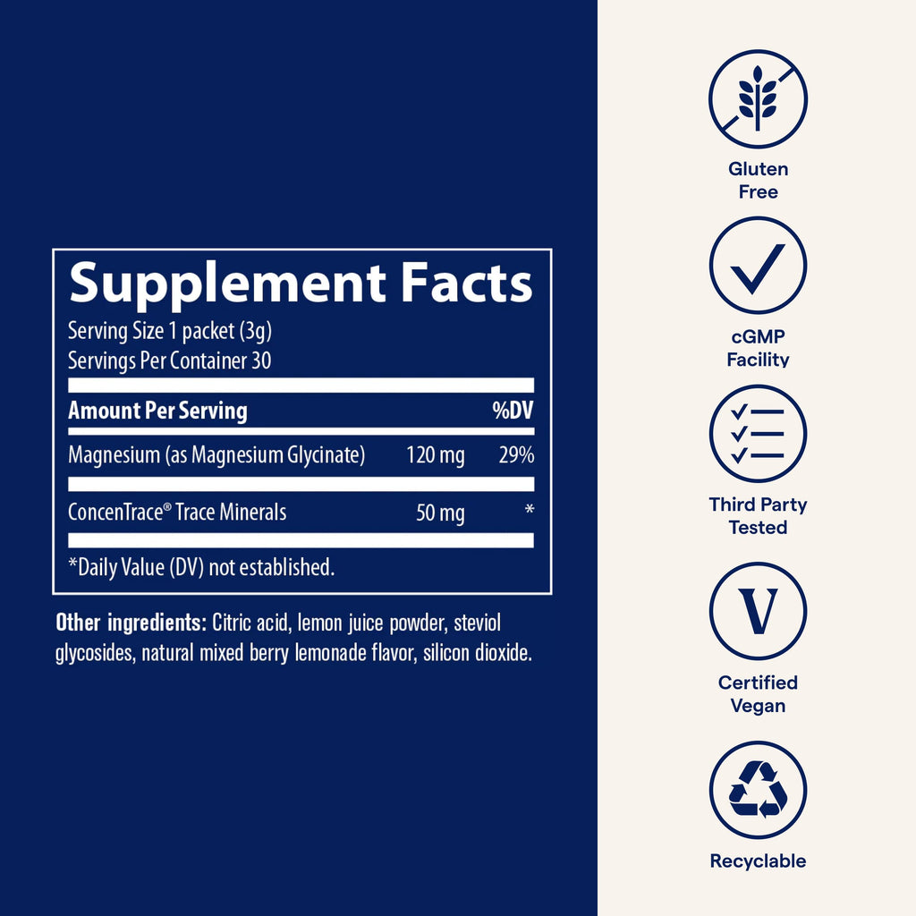 Trace Minerals Magnesium Glycinate – Bedtime Sleep Support, Mixed Berry Lemonade, 30 Servings