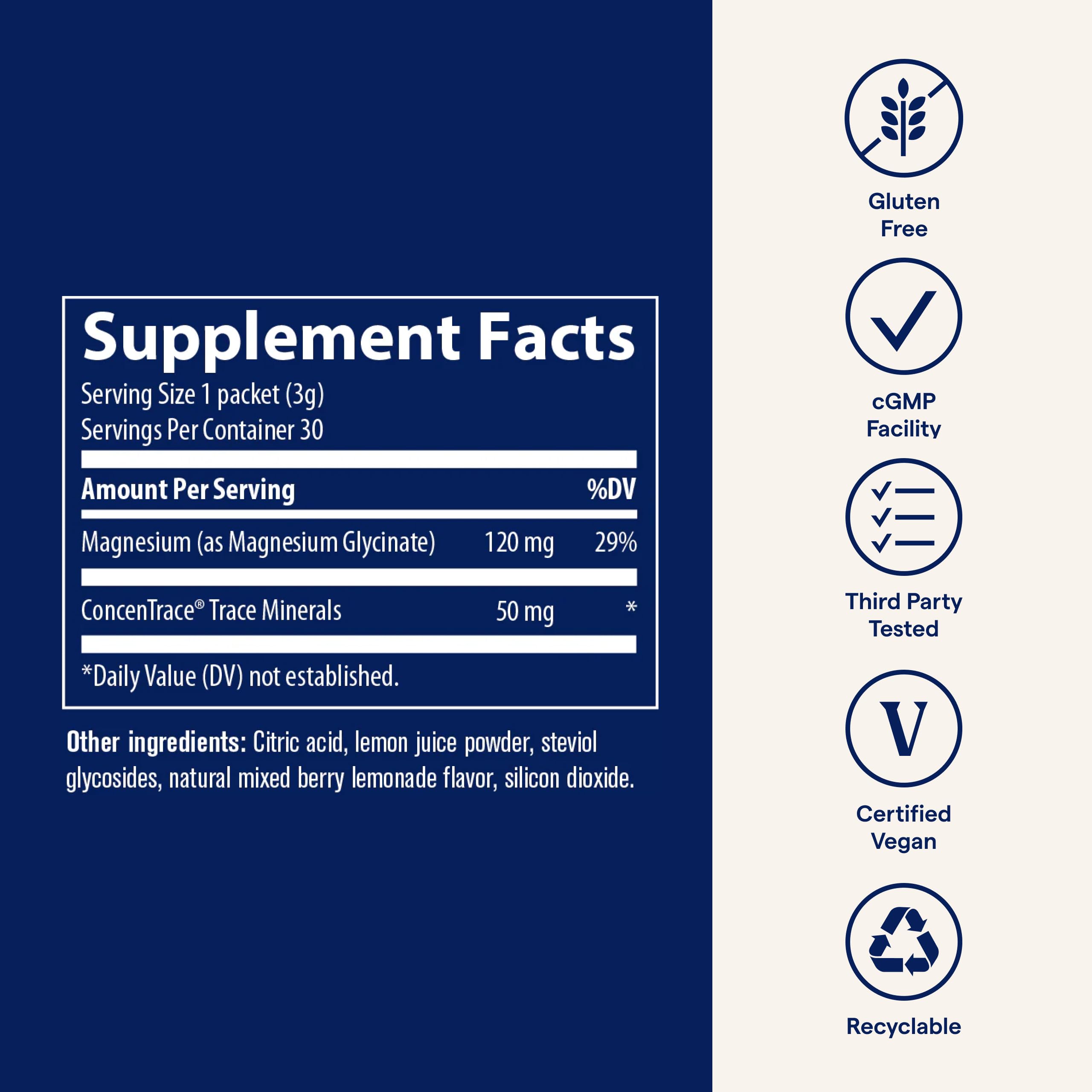Trace Minerals Magnesium Glycinate – Bedtime Sleep Support, Mixed Berry Lemonade, 30 Servings