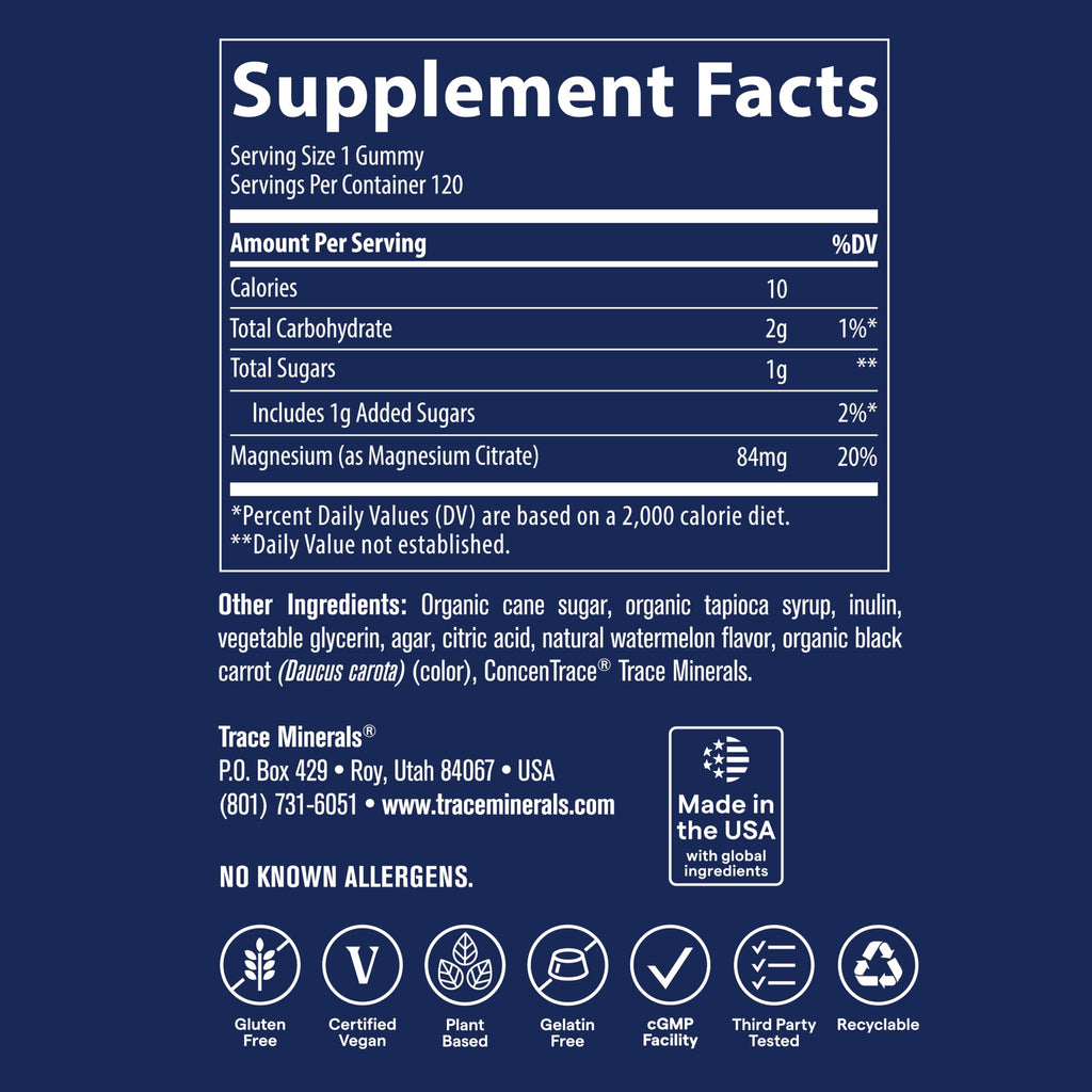 Trace Minerals Magnesium Gummies – Calming Mindset, Watermelon Flavor, 120 Count (Kids & Adults)