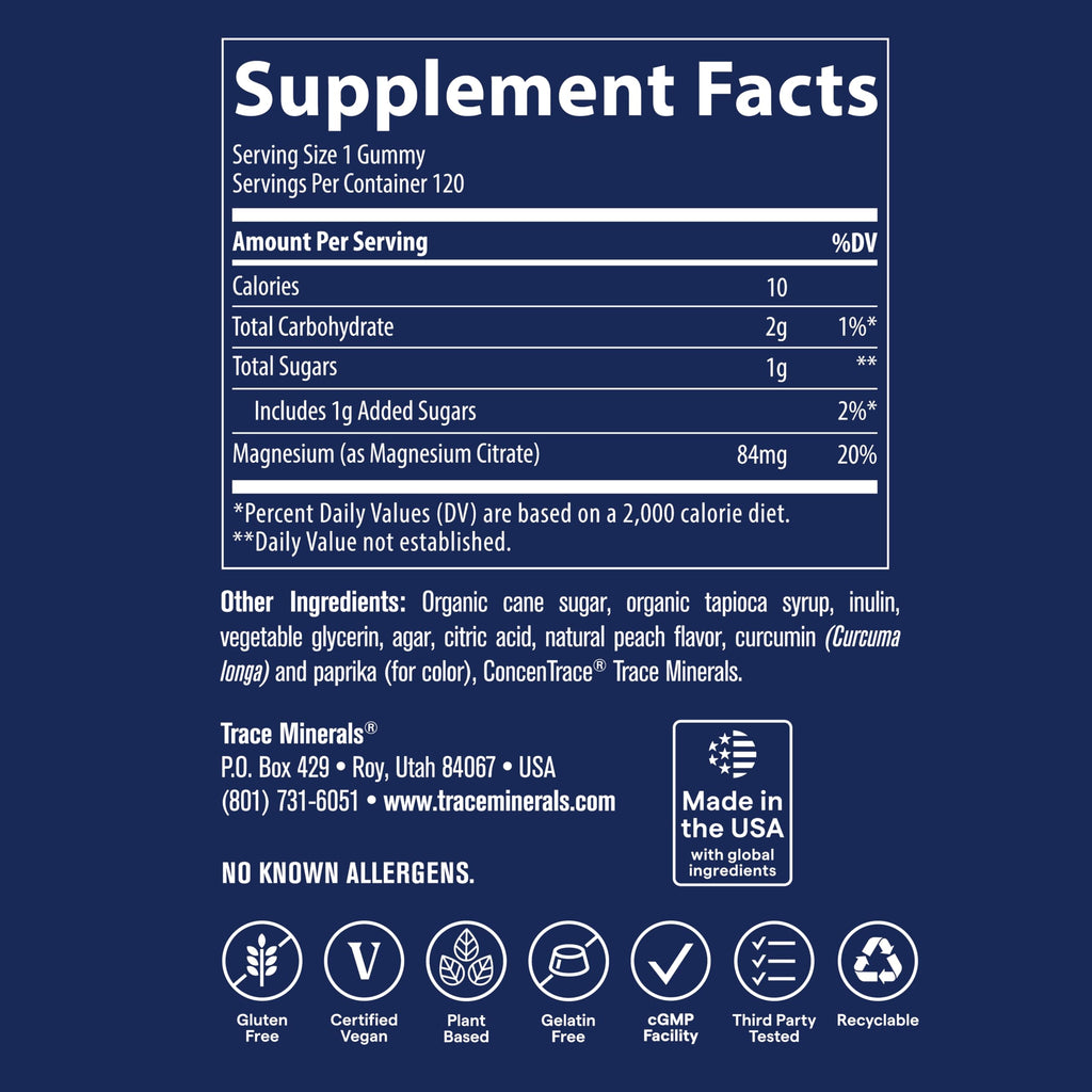 Trace Minerals Magnesium Gummies – Tangerine (120 Count) Calming Magnesium Chewables for Kids & Adults