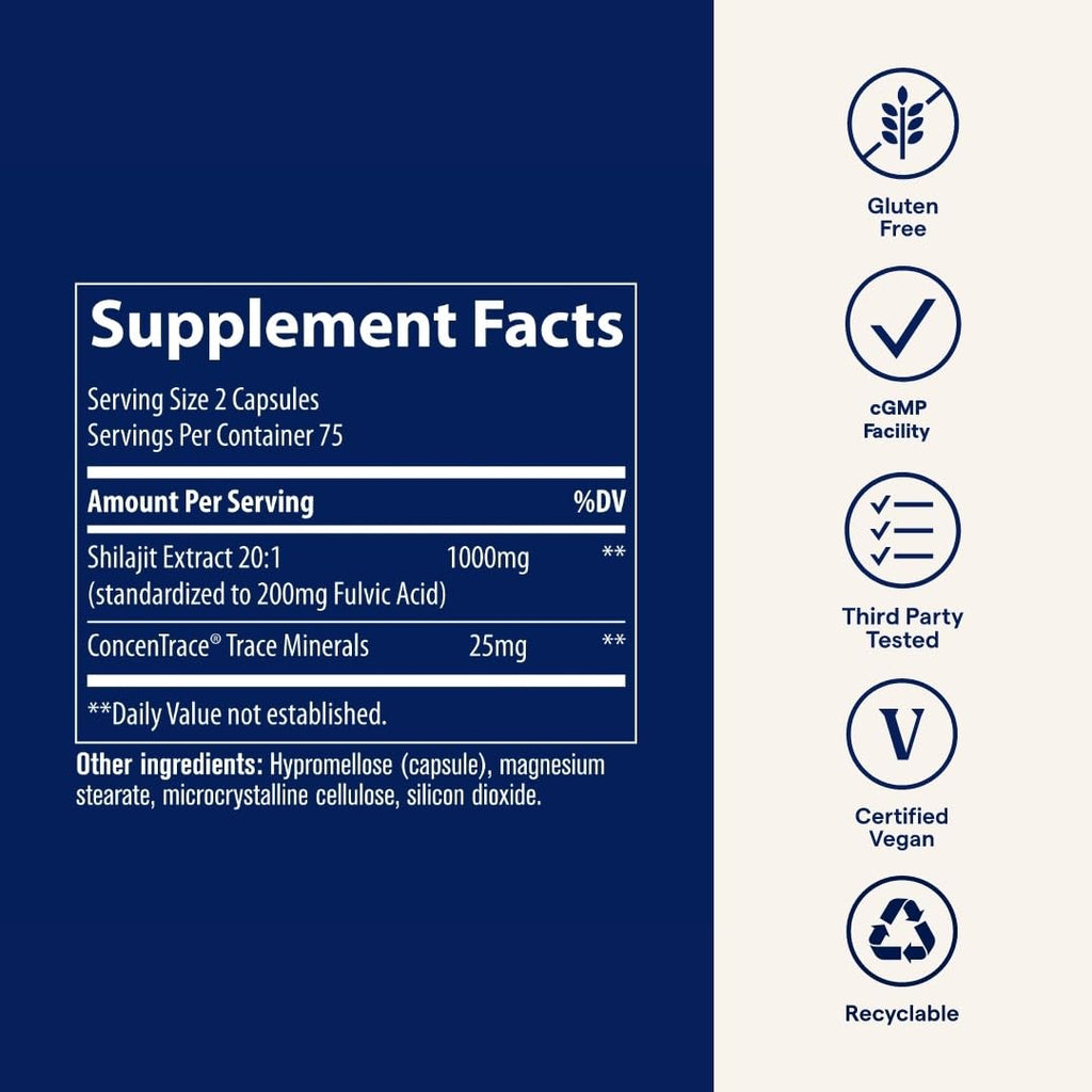 Trace Minerals Shilajit Capsules - Immunity & Energy Support | 150 Count (75 Servings)