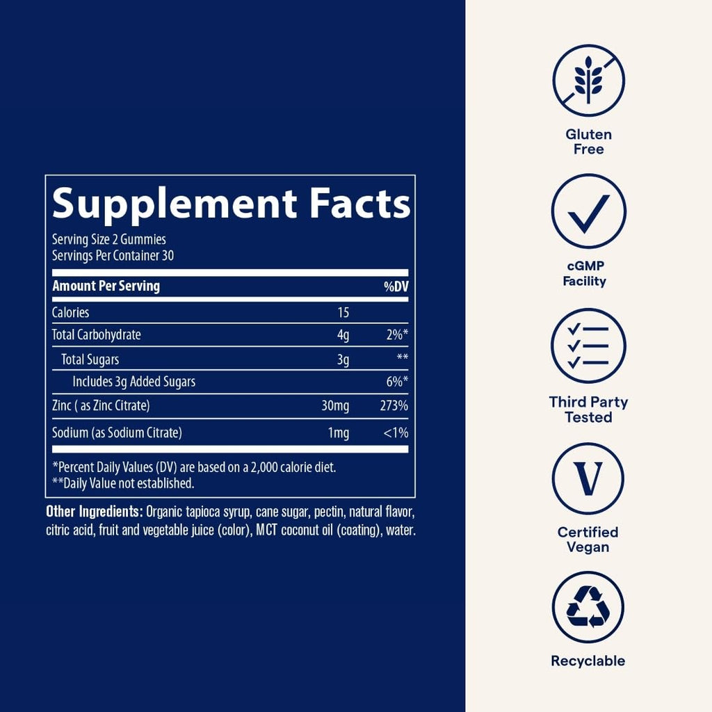 Trace Minerals Zinc Gummy – Immune Support & Healthy Development (Vegan, Gelatin-Free) | 60 Count
