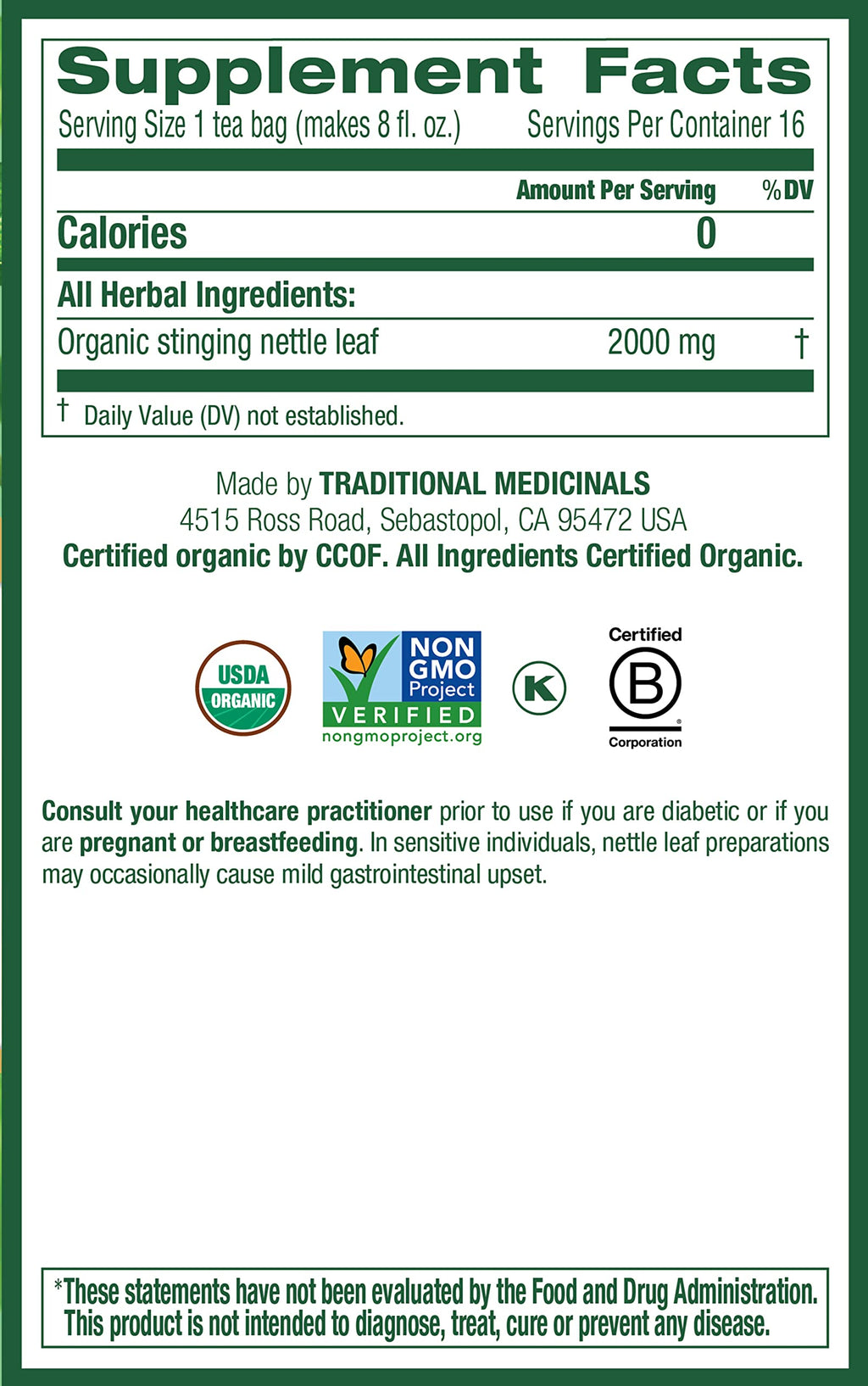 Traditional Medicinals Organic Nettle Leaf Tea - 32 Bags, 2-Pack | Joint Health & Wellness