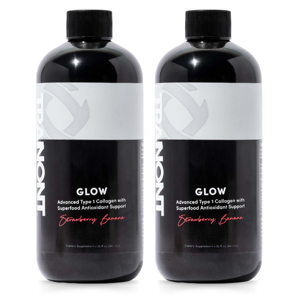 Tranont Glow Strawberry Banana Liquid Collagen with Type 1 Collagen, Hyaluronic Acid & Peptides – 2 Pack (30 Fl Oz)