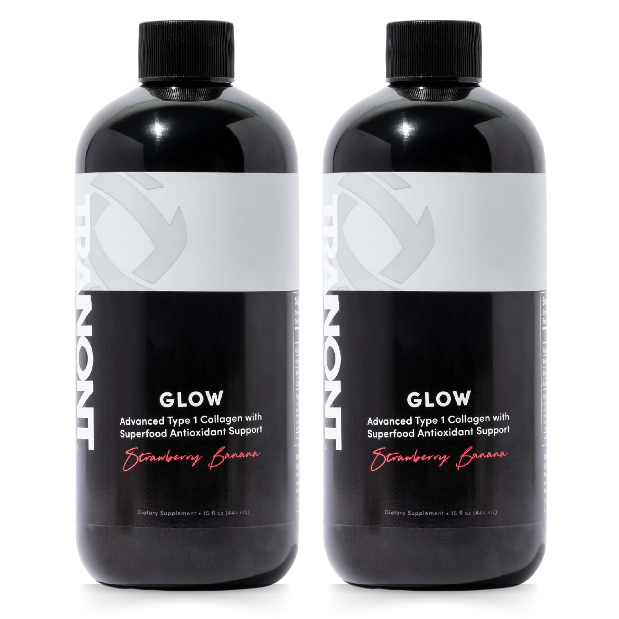 Tranont Glow Strawberry Banana Liquid Collagen with Type 1 Collagen, Hyaluronic Acid & Peptides – 2 Pack (30 Fl Oz)