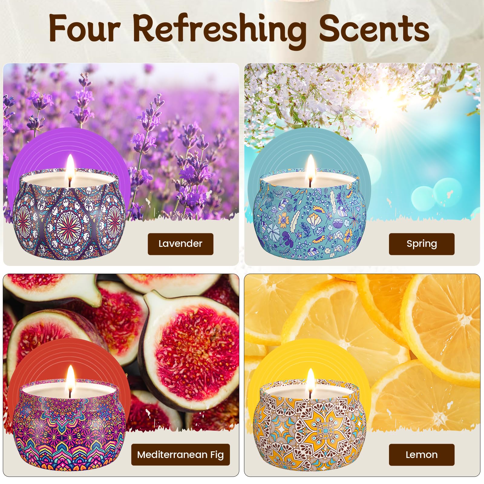 TranquilBliss Scented Candle Set | 4 Pack Soy Wax Candles, 120H Burn Time
