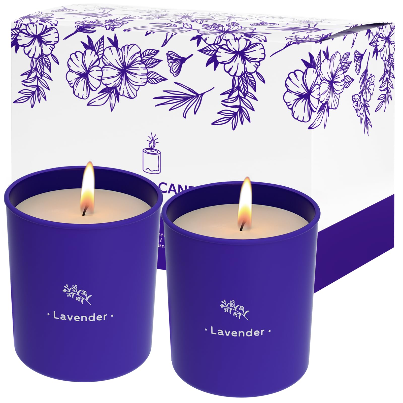 TranquilBliss Lavender Candles - 8 oz Soy Wax, Purple Jar, 2-Pack Gift for Women