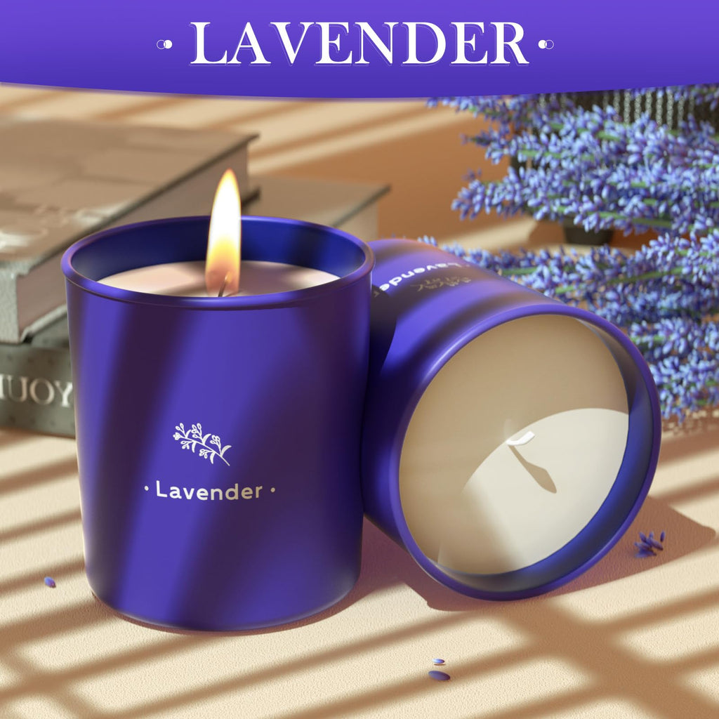 TranquilBliss Lavender Candles - 8 oz Soy Wax, Purple Jar, 2-Pack Gift for Women