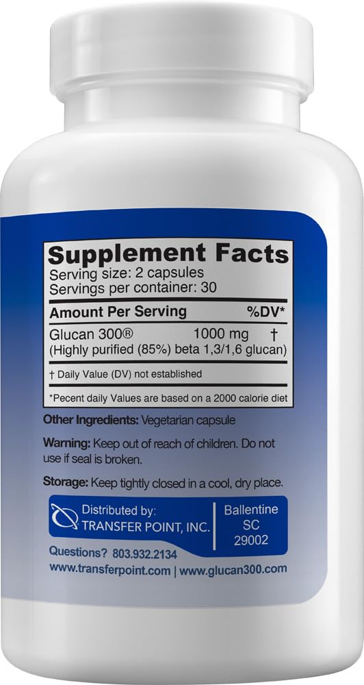 Transfer Point Immune Support: Highly Purified Beta 1,3D Glucan 500 mg Capsules (Pack of 2)