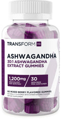 TransformHQ Ashwagandha Gummies 1,200mg – 60 Gummies (30 Servings) | Mixed Berry, Gluten Free, Non-GMO