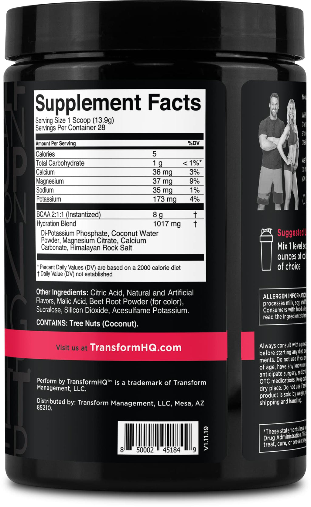 TransformHQ BCAA 2:1:1 Powder - Raspberry Lemonade, 28 Servings | Gluten Free, Non-GMO