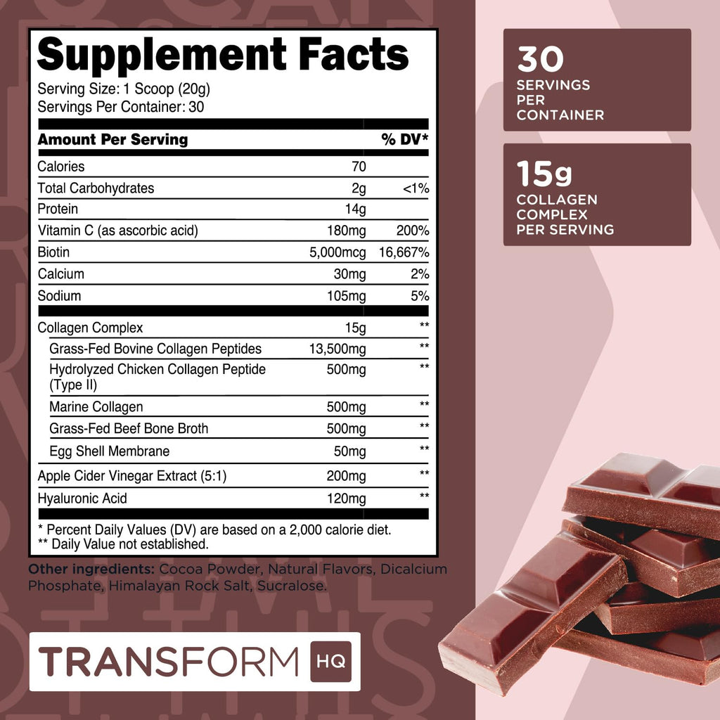 TransformHQ Beauty Collagen Chocolate (30 Servings) - Hair, Skin & Nails