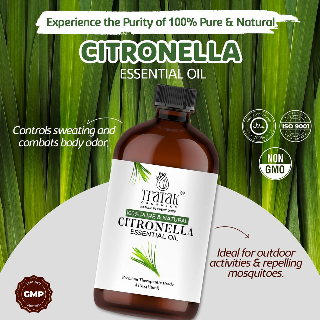Tratak Organics Citronella Essential Oil 4 oz - Pure & Natural