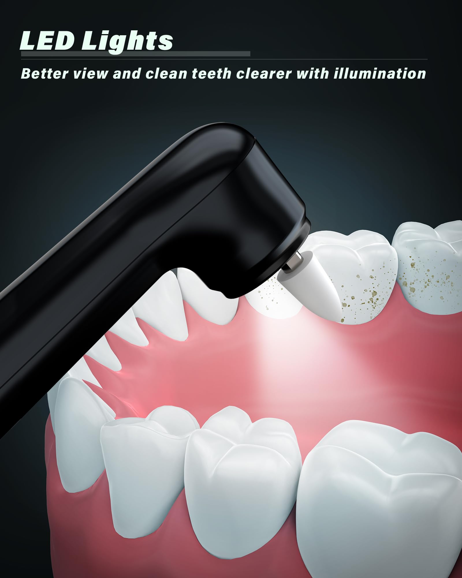 Tooth Polisher Rechargeable Whitening Kit - 3 Pastes, 5 Heads, LED Light (Black)