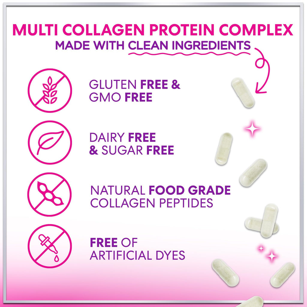 Multi Collagen 2400 mg - Types I, II, III, V & X | Hydrolyzed Collagen Capsules for Hair, Skin, Nails & Joints - 120 Capsules