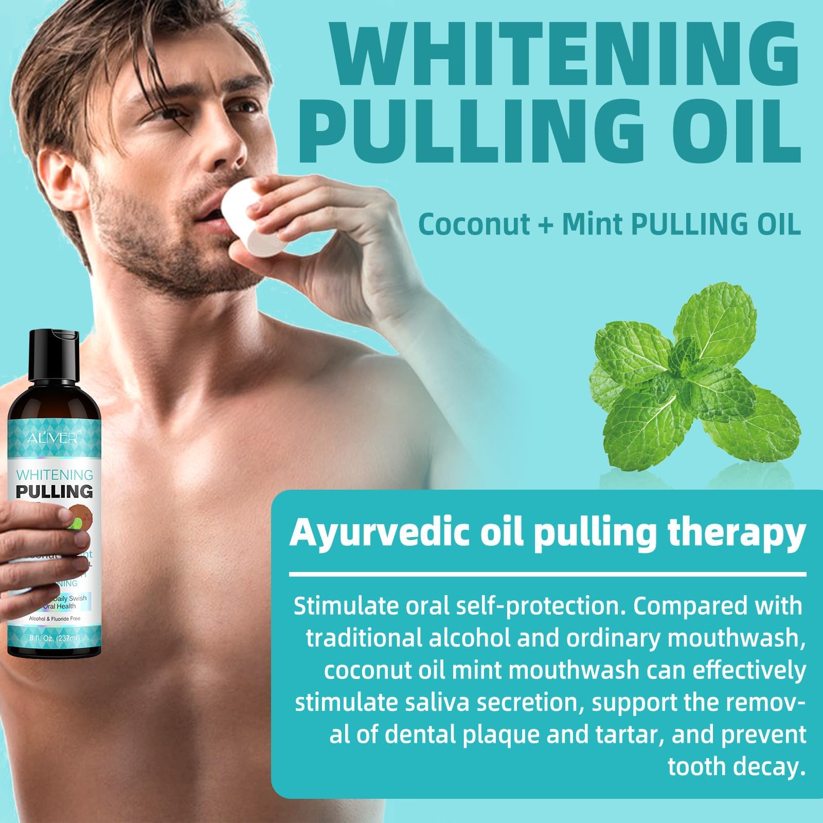 Coconut Oil Pulling Mouthwash with Peppermint - 237ml | Tongue Scraper